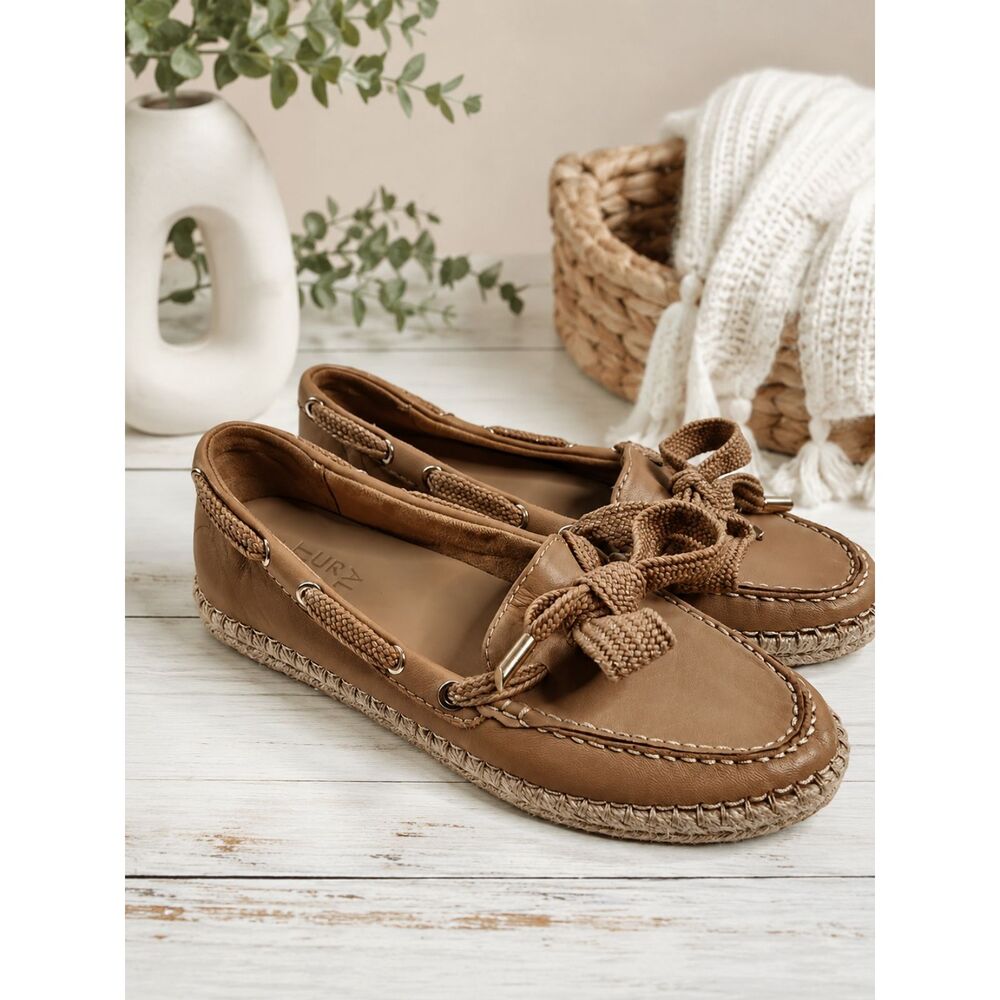 NATURALIZER Annabeth Leather Moc-Toe Espadrille Flats 7.5 Women's Tan Shoes